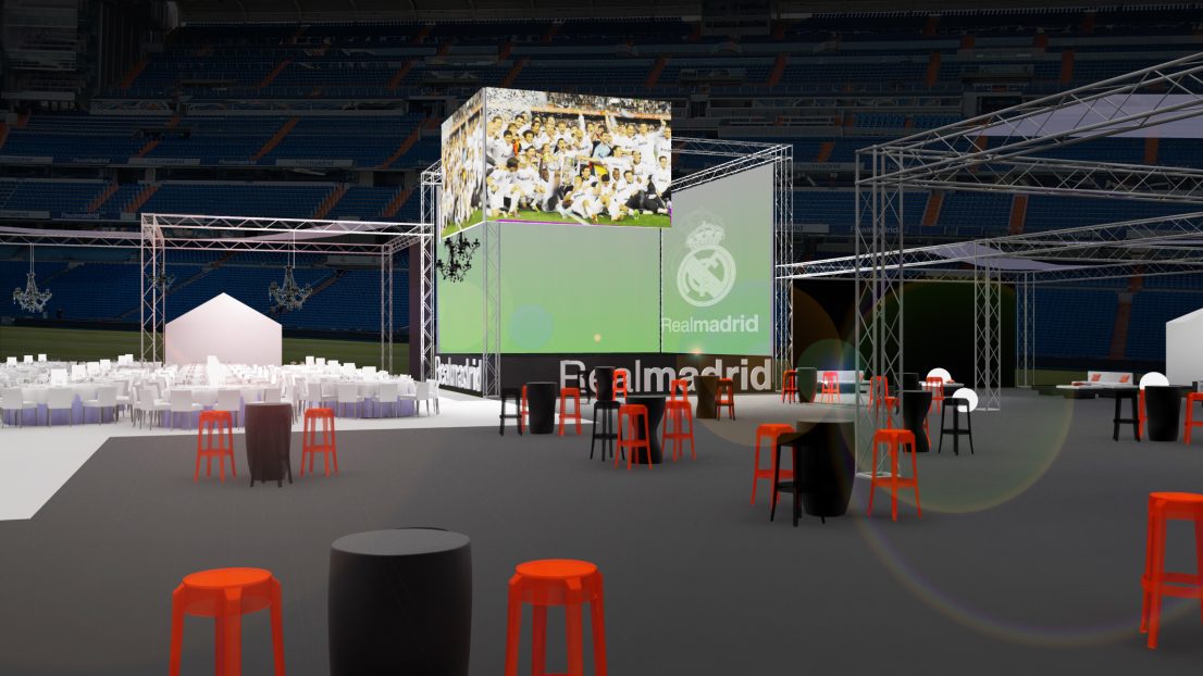 Diseno escenografia evento Fiesta Area VIP Real Madrid
