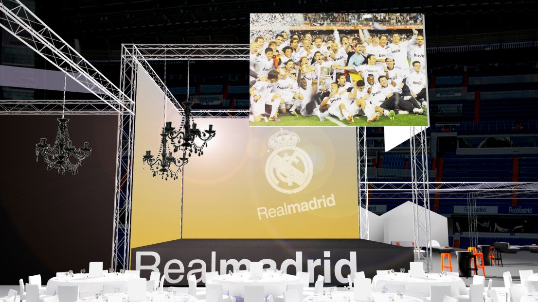 Diseno escenografia evento Fiesta Area VIP Real Madrid