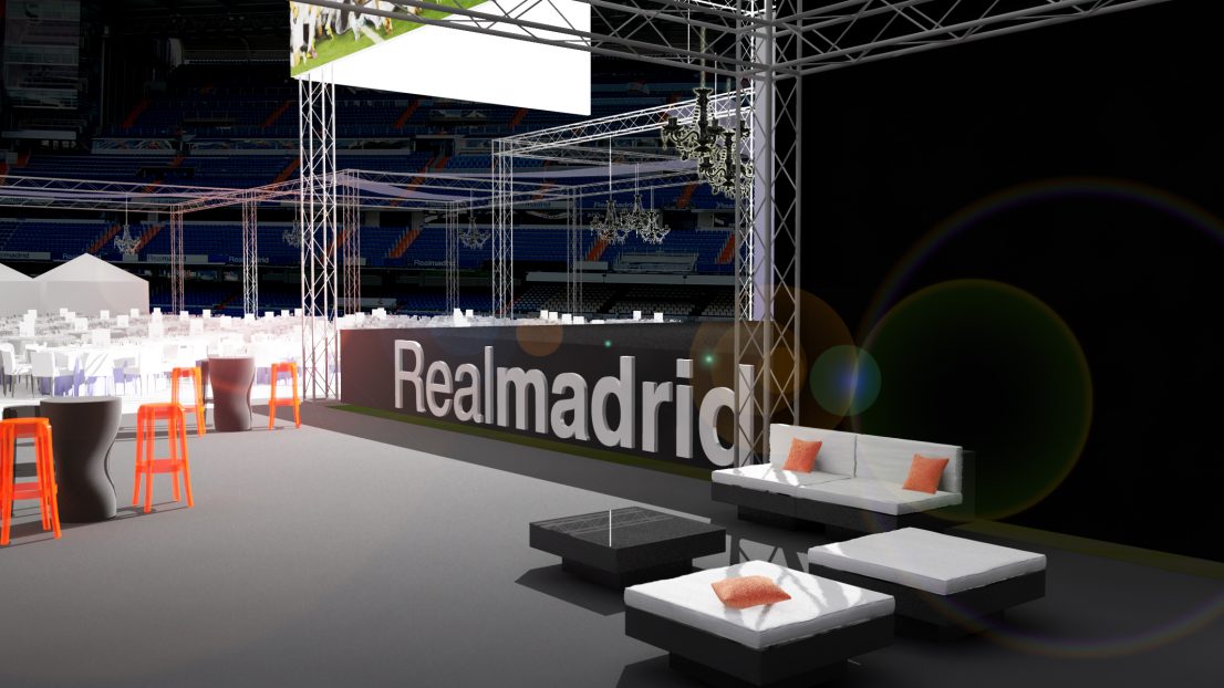 Diseno escenografia evento Fiesta Area VIP Real Madrid
