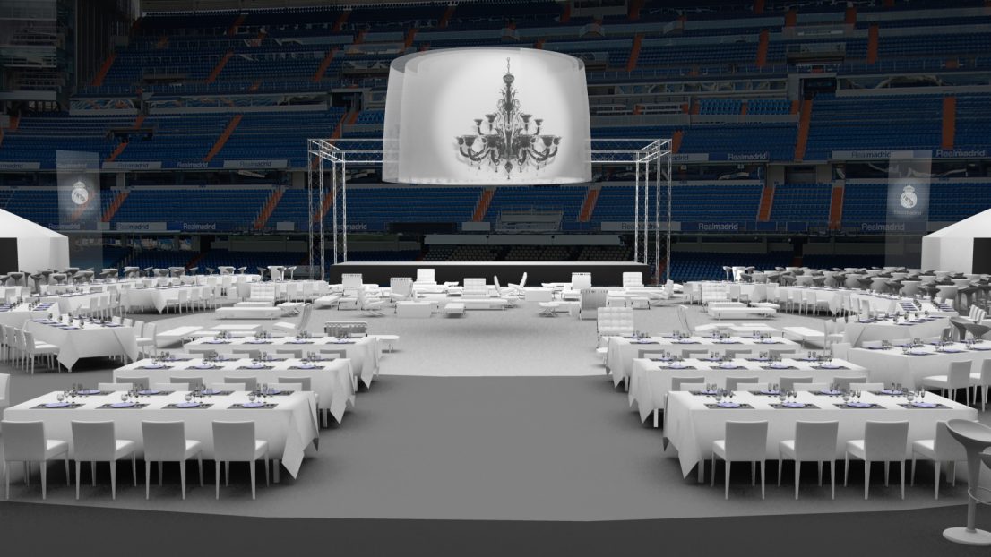 Escenografia evento Real Madrid cena de gala Santiago Bernabeu