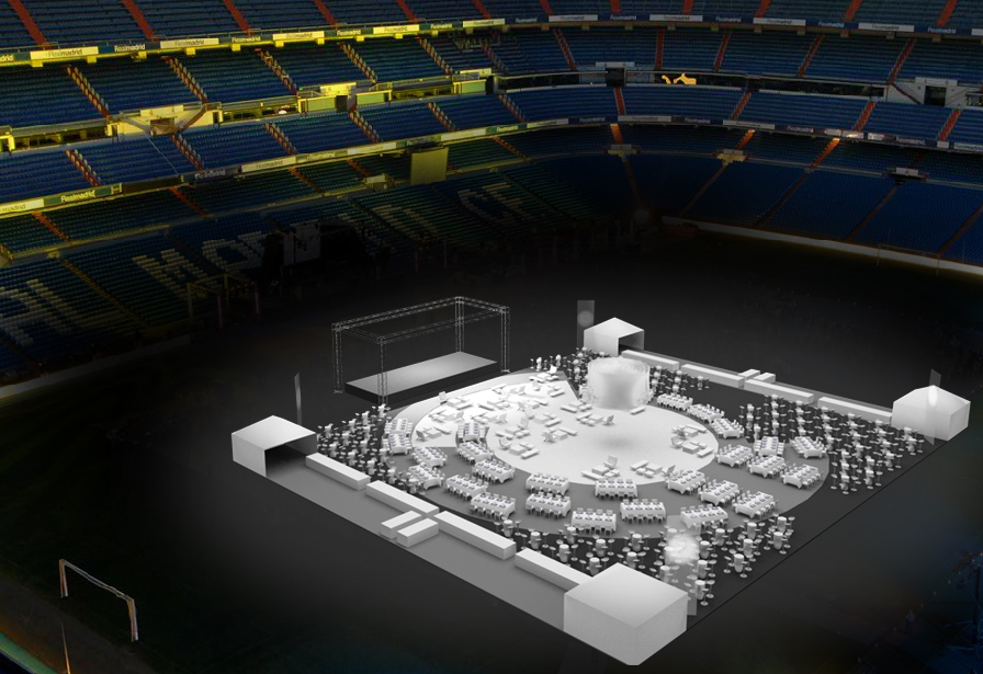 Escenografia evento Real Madrid cena de gala Santiago Bernabeu